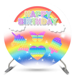 Pop It – toile de fond ronde à paillettes arc-en-ciel, joyeux anniversaire
