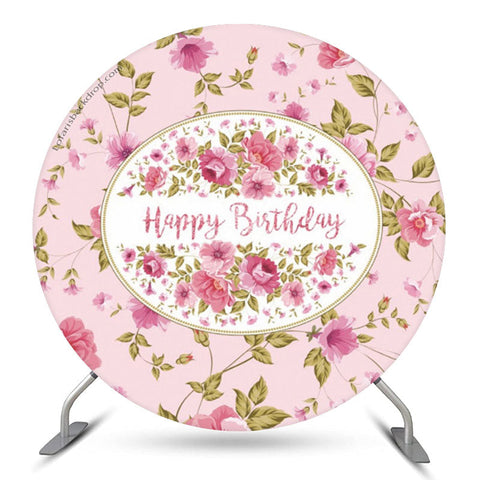 Joli fond d'anniversaire rond rose floral pour les filles Joli fond d'anniversaire rond rose floral pour les filles