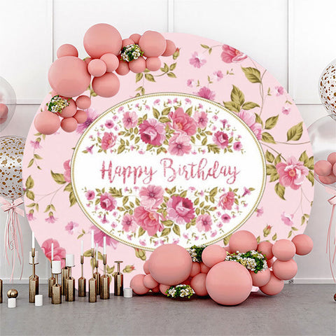 Joli fond d'anniversaire rond rose floral pour les filles Joli fond d'anniversaire rond rose floral pour les filles
