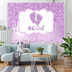 Toile de fond de douche de bébé thème Oh Girl violet et paillettes