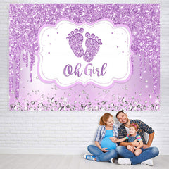 Toile de fond de douche de bébé thème Oh Girl violet et paillettes