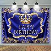 Conception de toile de fond anniversaire couronne royale bleu et or