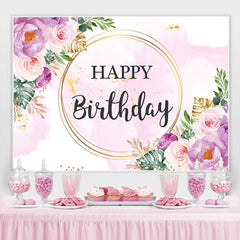 Toile de fond joyeux anniversaire floral violet et rose pour fille