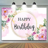 Toile de fond joyeux anniversaire floral violet et rose pour fille