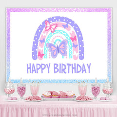 Toile de fond joyeux anniversaire papillon printemps violet et rose