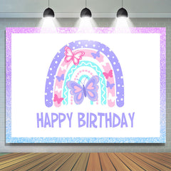Toile de fond joyeux anniversaire papillon printemps violet et rose
