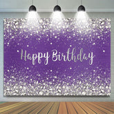 Toile de fond de joyeux anniversaire à pois violets et brillants