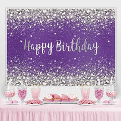 Toile de fond de joyeux anniversaire à pois violets et brillants
