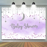 Toile de fond de douche de bébé lune paillettes violet et argent