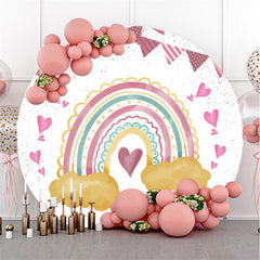 Drapeau violet avec toile de fond Rainbow Cloud Circle pour la fête