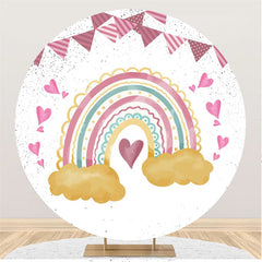 Drapeau violet avec toile de fond Rainbow Cloud Circle pour la fête