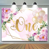 Ballons floraux et scintillants violets 1er toile de fond Birtdhay