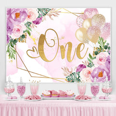 Ballons floraux et scintillants violets 1er toile de fond Birtdhay