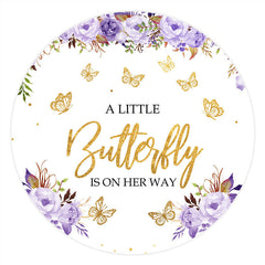 Fond De Fête De Bébé Floral Violet Et Papillon Doré