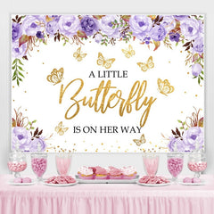 Toile de fond de douche de bébé floral violet et papillon doré