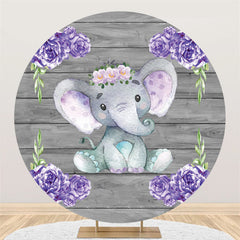 Backdorp d'anniversaire en bois gris foncé éléphant floral violet