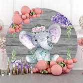 Backdorp d'anniversaire en bois gris foncé éléphant floral violet