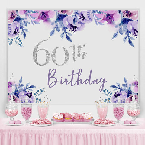 Toile de fond joyeux 60e anniversaire de paillettes florales violettes Toile de fond joyeux 60e anniversaire de paillettes florales violettes