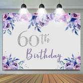 Toile de fond joyeux 60e anniversaire de paillettes florales violettes