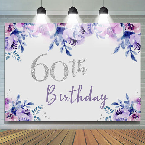 Toile de fond joyeux 60e anniversaire de paillettes florales violettes Toile de fond joyeux 60e anniversaire de paillettes florales violettes