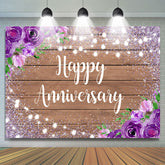 Toile de fond de joyeux anniversaire en bois scintillant floral violet