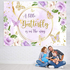 Toile de fond de douche de bébé papillon fleurs dorées violettes