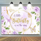 Toile de fond de douche de bébé papillon fleurs dorées violettes