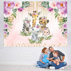 Toile de fond de douche de bébé Boho paillettes fleurs roses violettes