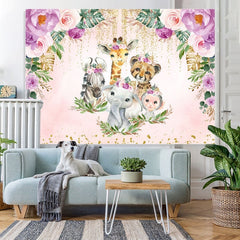 Toile de fond de douche de bébé Boho paillettes fleurs roses violettes