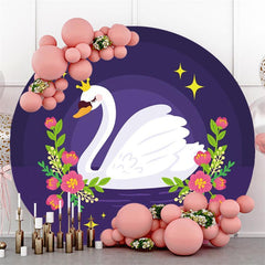 Fond de cercle d'étoiles florales de cygne violet pour fête de naissance