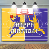 Toile de fond d'anniversaire de superstar de basket-ball jaune violet