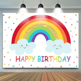 Toile de fond joyeux anniversaire arc-en-ciel et nuages pour enfants