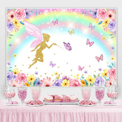 Toile de fond d'anniversaire de fleurs de papillon arc-en-ciel pour fille
