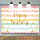 Toile de fond Rainbow Stripe et Golden Bokeh Happy Birthday