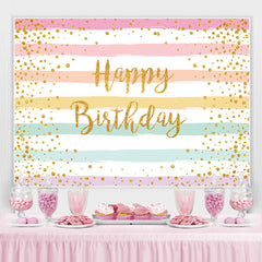 Toile de fond Rainbow Stripe et Golden Bokeh Happy Birthday