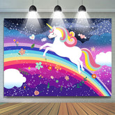 Toile de fond de fête d'anniversaire de paillettes de nuit de licorne arc-en-ciel