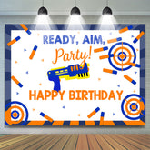 Toile de fond d'anniversaire sur le thème du pistolet de dessin animé Ready Aim