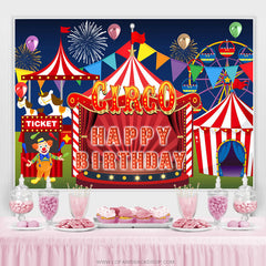 Toile de fond de fête d'anniversaire Happy Kids Circo rouge et blanc