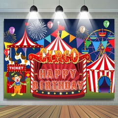Toile de fond de fête d'anniversaire Happy Kids Circo rouge et blanc