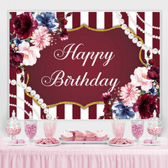Ligne rouge et blanche avec fond d'anniversaire floral doré