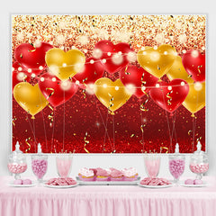 Toile de fond de fête d'anniversaire de paillettes de ballons rouges et jaunes