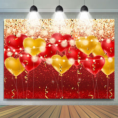 Toile de fond de fête d'anniversaire de paillettes de ballons rouges et jaunes
