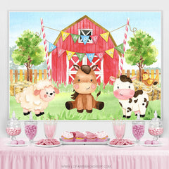 Thème de la ferme rouge avec fond de joyeux anniversaire Safari mignon