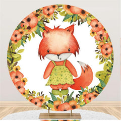 Décors ronds de dessin animé de renard de cercle floral rouge pour les filles