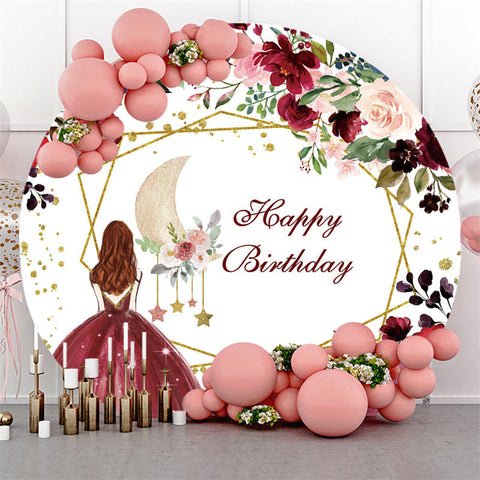 Toile de fond cercle joyeux anniversaire fleur rouge et lune Toile de fond cercle joyeux anniversaire fleur rouge et lune