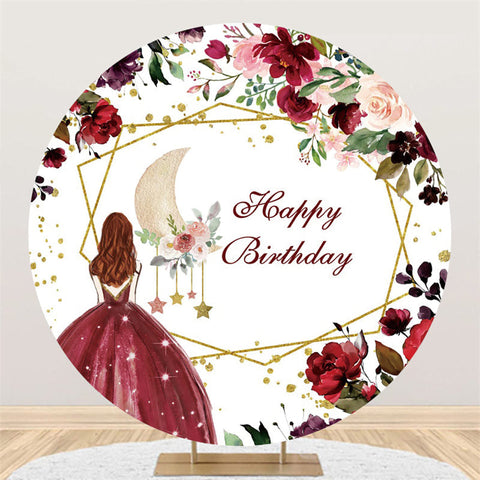 Toile de fond cercle joyeux anniversaire fleur rouge et lune Toile de fond cercle joyeux anniversaire fleur rouge et lune
