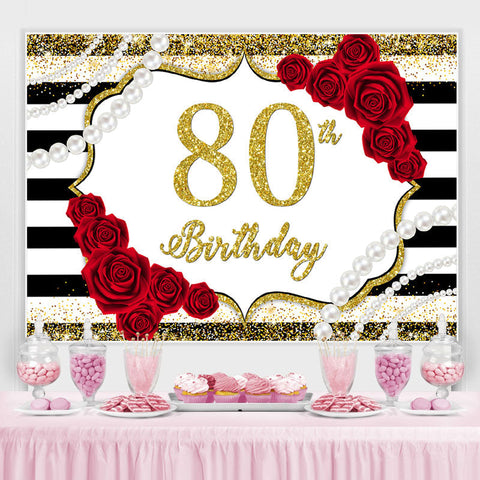 Toile de fond de fête d'anniversaire 80e rose rouge et paillettes d'or Toile de fond de fête d'anniversaire 80e rose rouge et paillettes d'or
