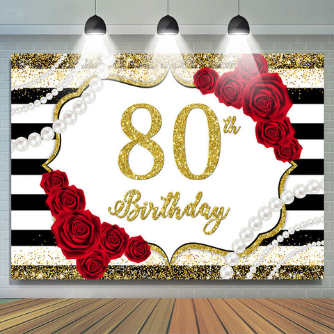 Toile de fond de fête d'anniversaire 80e rose rouge et paillettes d'or Toile de fond de fête d'anniversaire 80e rose rouge et paillettes d'or