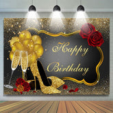 Toile de fond de joyeux anniversaire rose rouge paillettes florales