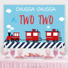 Toile de fond rouge train bleu ciel Chugga joyeux 2e anniversaire